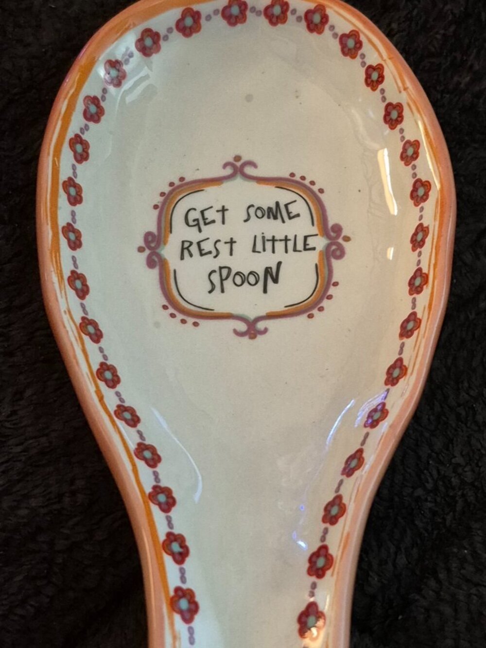 Natural Life Ceramic Whimsical Spoon Rest Floral "GET SOME REST LITTLE SPOON" EC